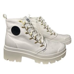Palladium  Pallabase Twill Canvas Boots Star White/Artist Customized Leaf Sz 11‎
